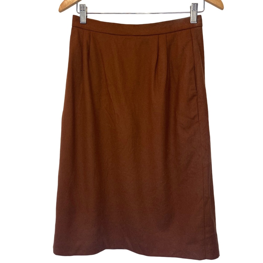 Vintage Thalhimers Brown Wool ? Pencil Skirt Made in USA 12 Academia Modest FLAW
